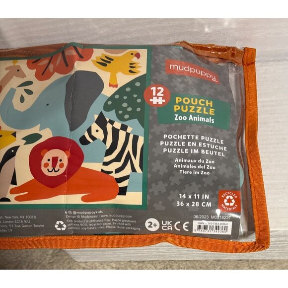 Mudpuppy Zoo Animals 12-Piece Pouch Puzzle Ages 2+ Recyclable Materials - Picture 2 of 4
